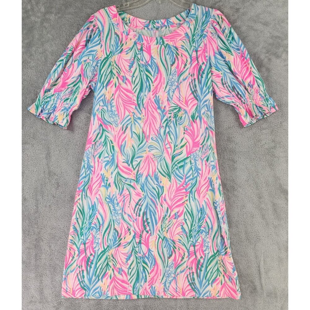 Lilly Pulitzer Adley Dress Womens Large Multicolor Floral Vacation Resort Mini